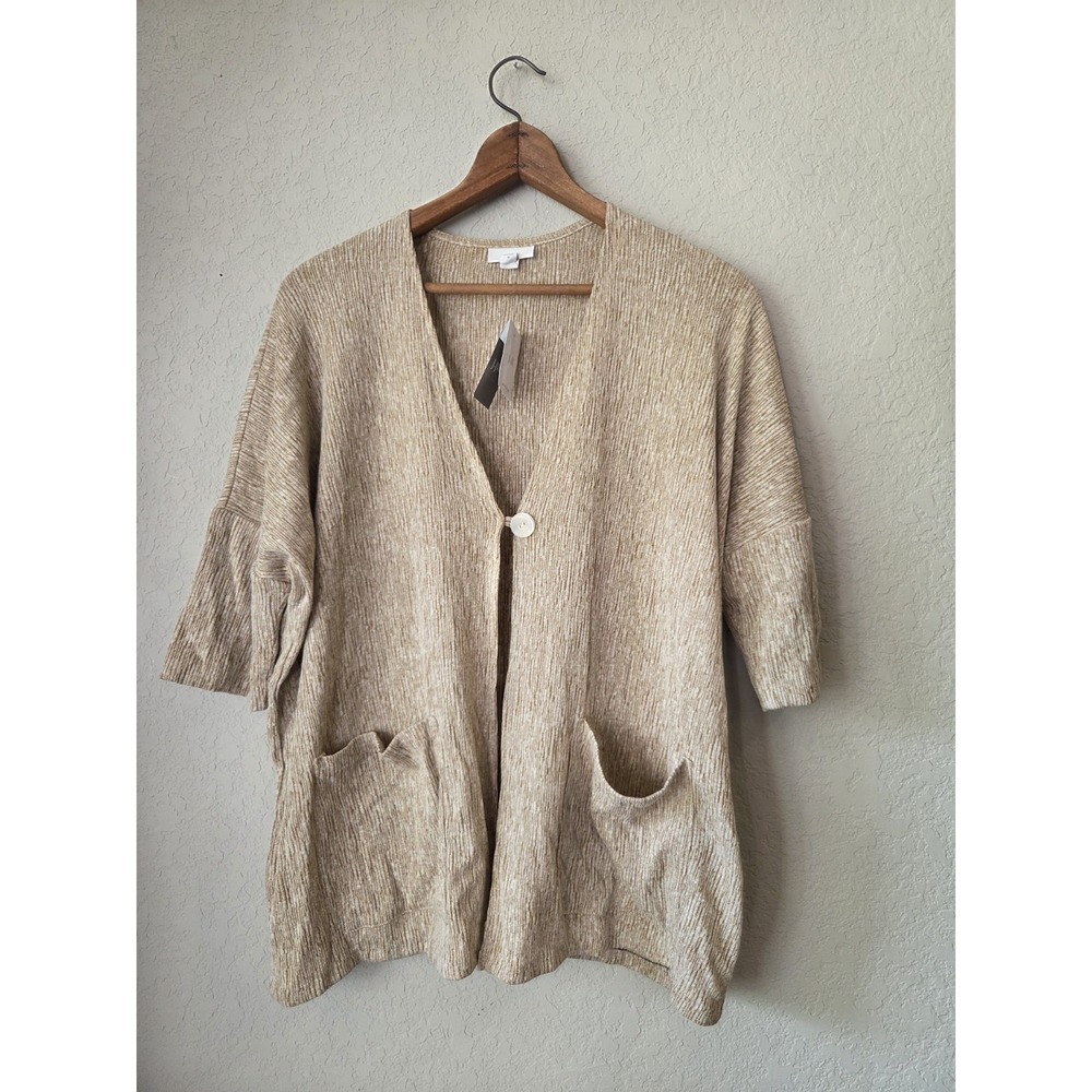 J. Jill Pure Jill Tan Striped Single Button Cardigan Linen‎ Blend Women Size M